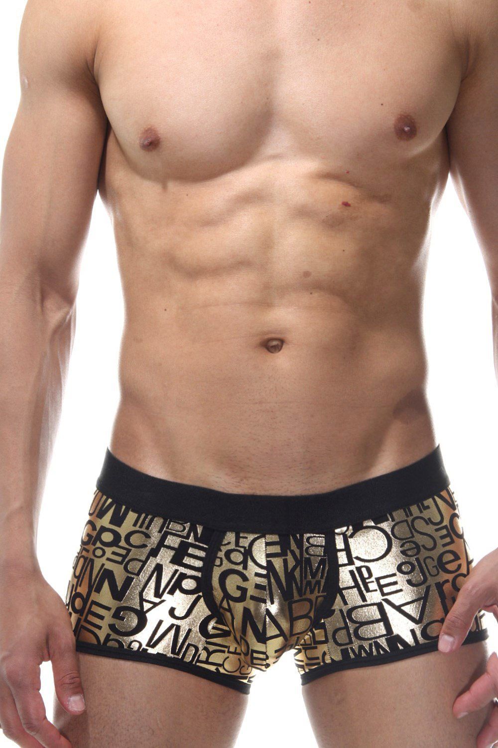 Мужские золотистые трусы-боксеры с принтом 1