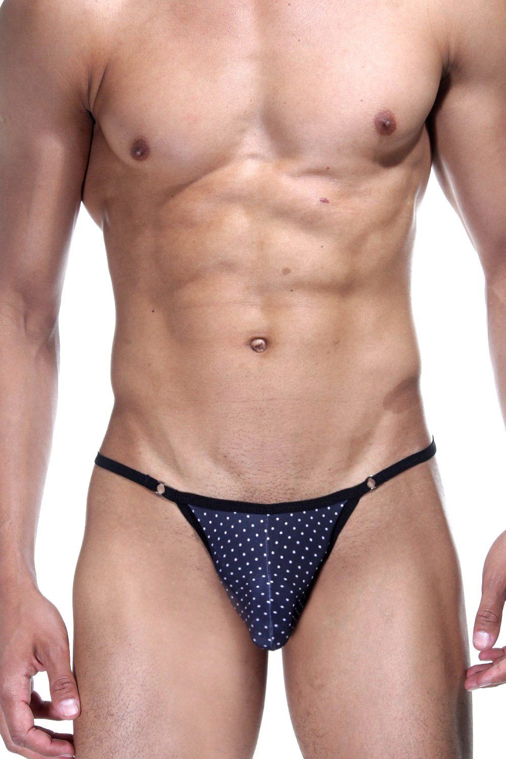 Темно-синие трусы-стринги в горошек 1