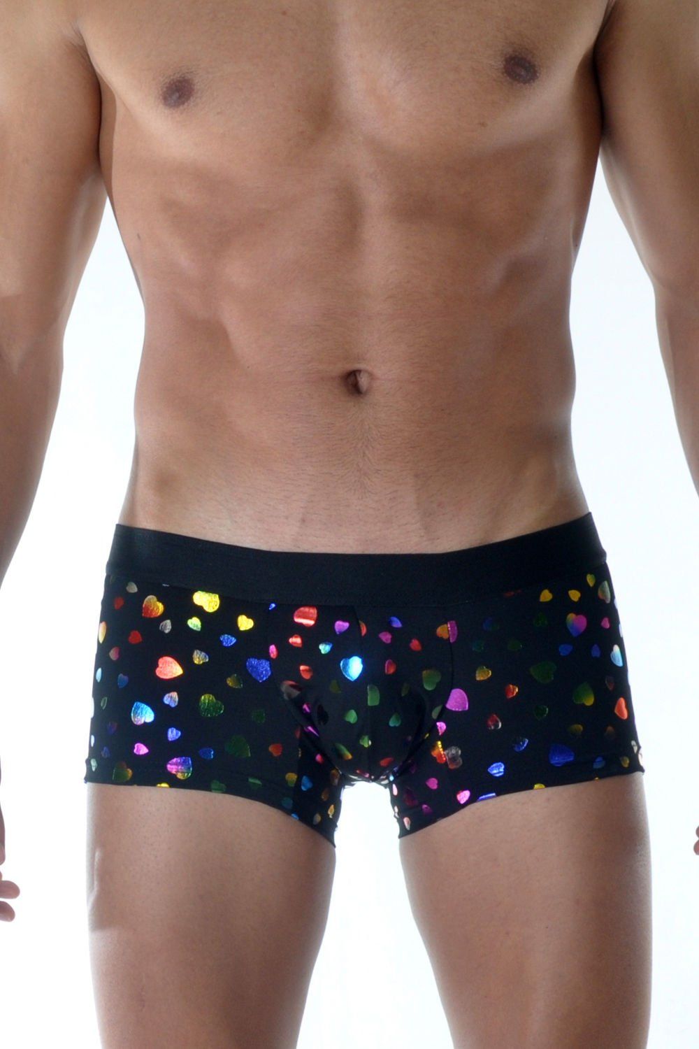 Мужские трусы-боксеры с разноцветными блестящими сердцами 1