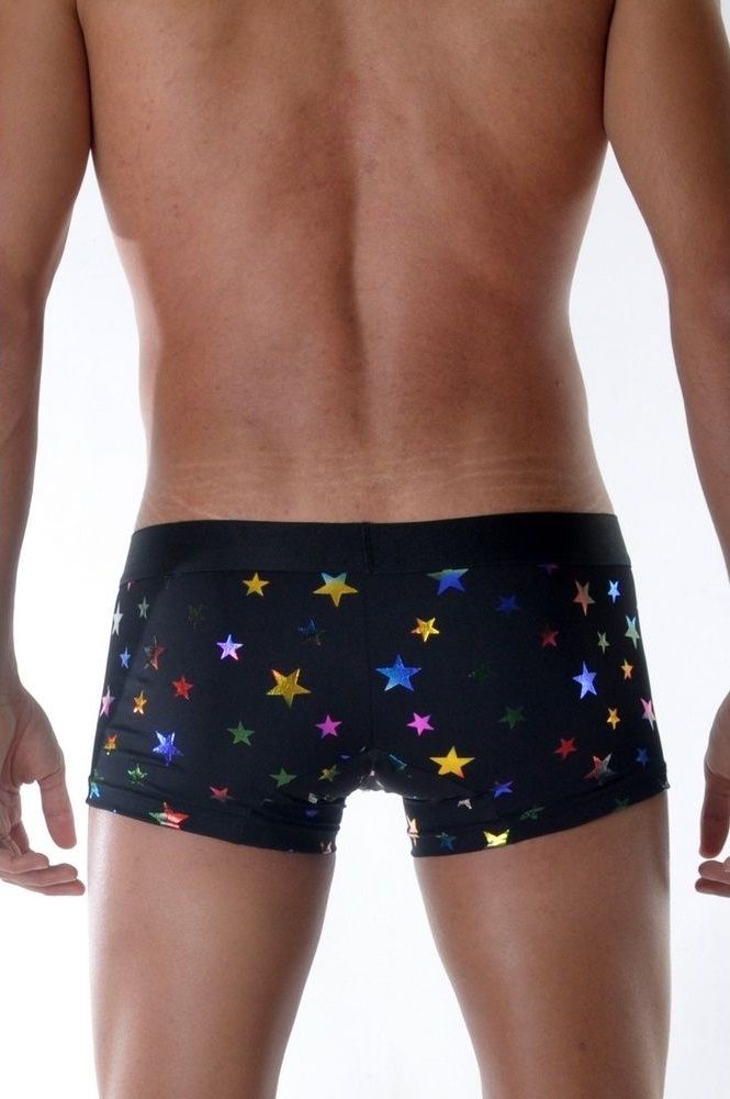 Черные мужские трусы-боксеры с разноцветными звездами 2