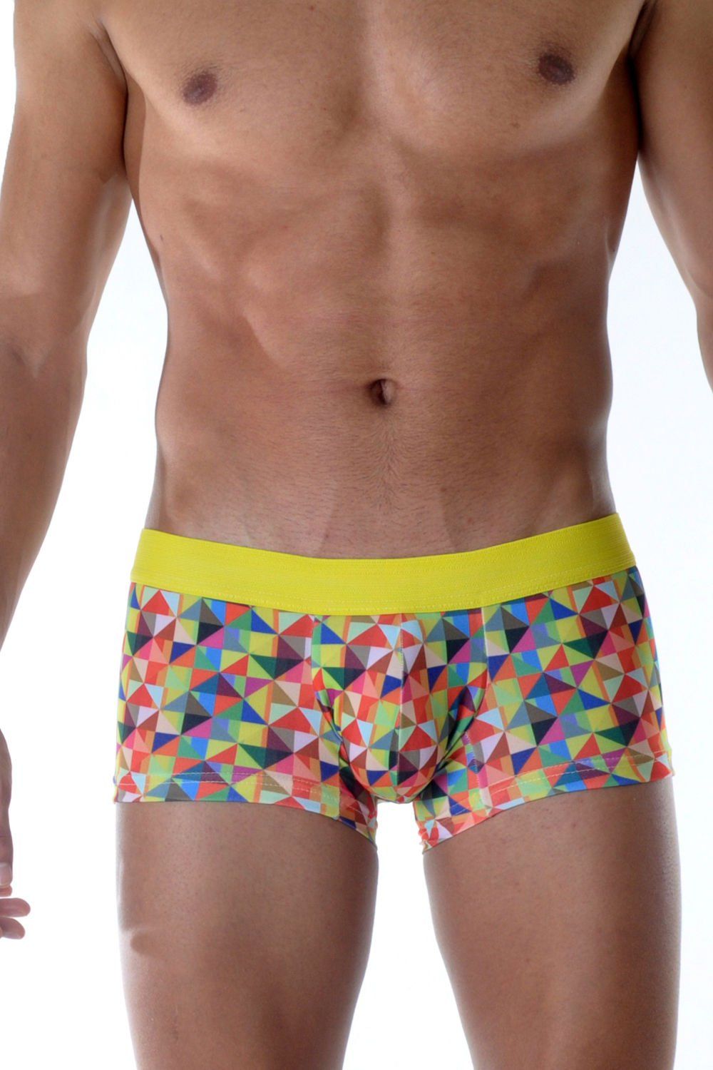 Яркие трусы-боксеры с геометрическим принтом и цветной резинкой 1