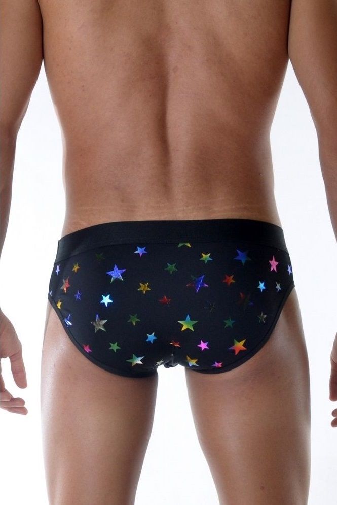Мужские трусы-слипы с разноцветными блестящими звездами 2