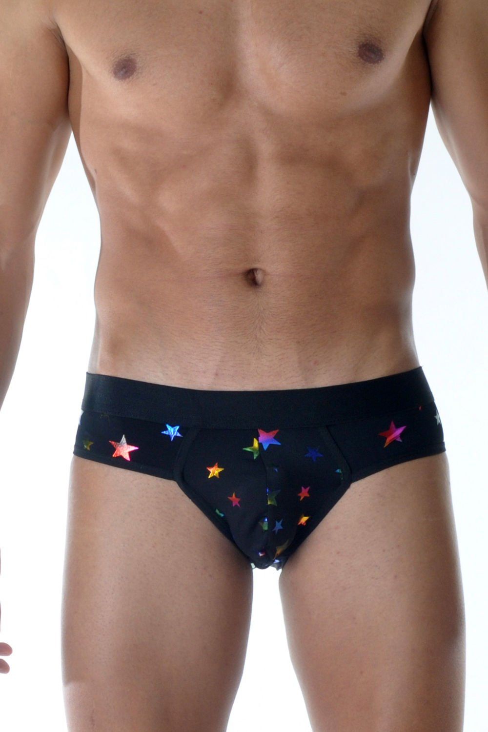 Мужские трусы-слипы с разноцветными блестящими звездами 1