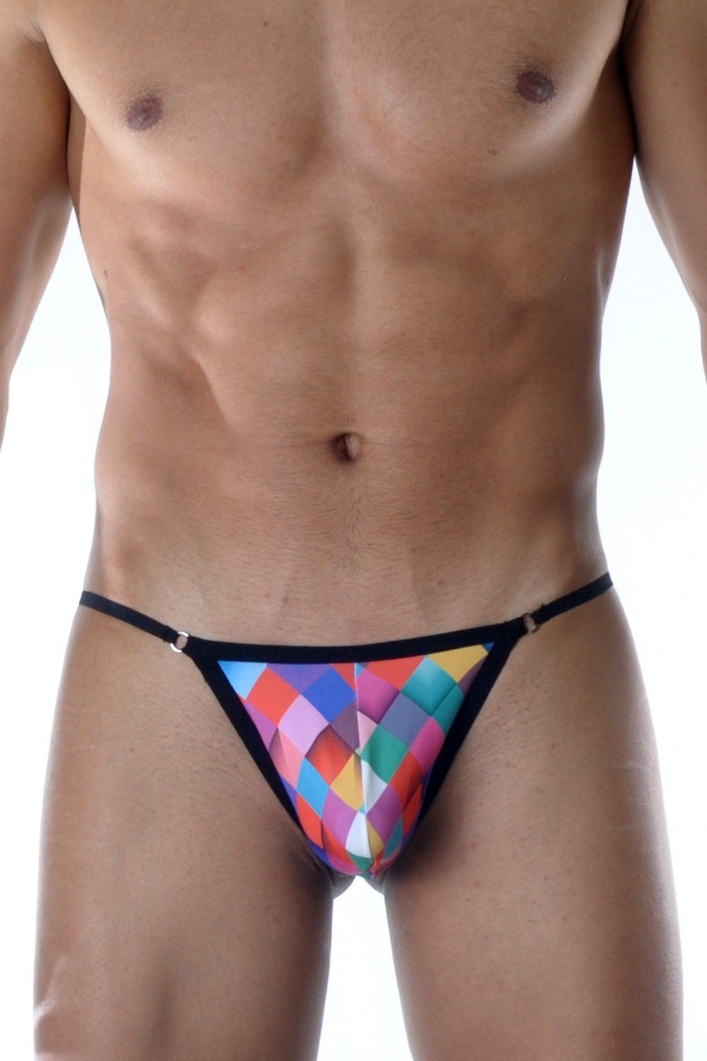 Сексуальные трусы-стринги с принтом в виде цветных квадратов 1
