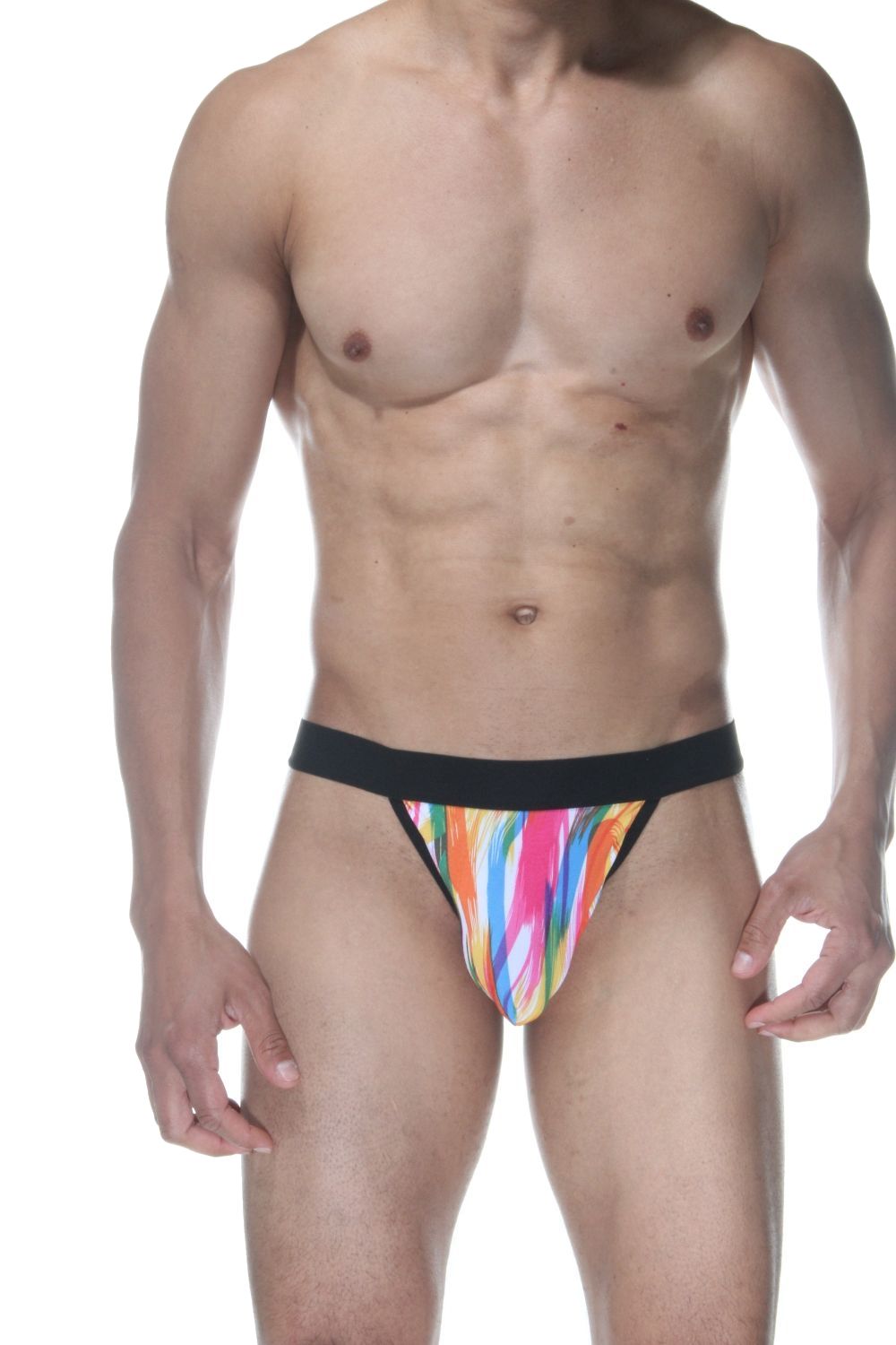 Мужские трусы-стринги с принтом в виде разноцветных мазков кисти 1