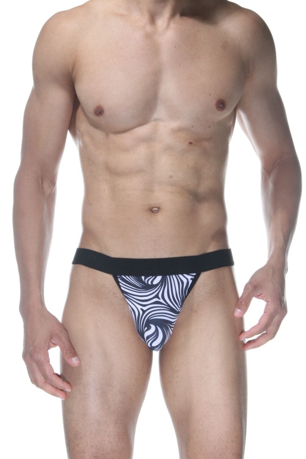 Бело-черные мужские трусы-стринги с узором 1