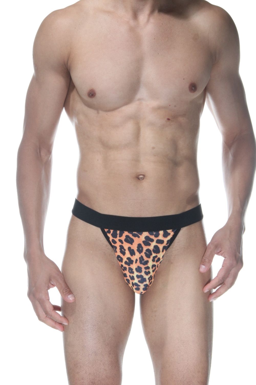 Мужские трусы-стринги с леопардовым принтом и широкой резинкой 1