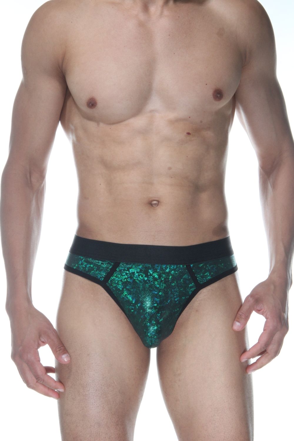 Зеленые блестящие мужские трусы-стринги 1
