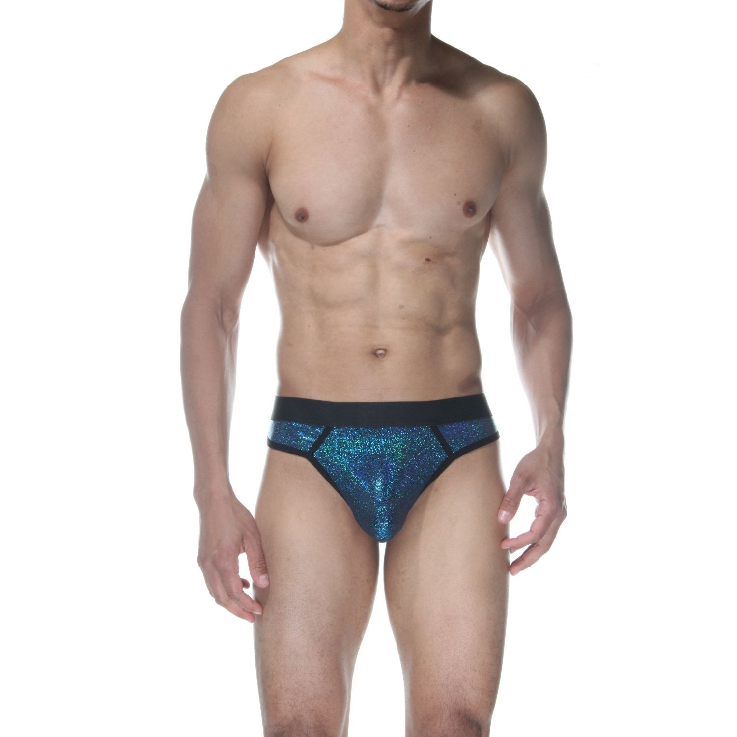 Синие блестящие мужские трусы-стринги 1