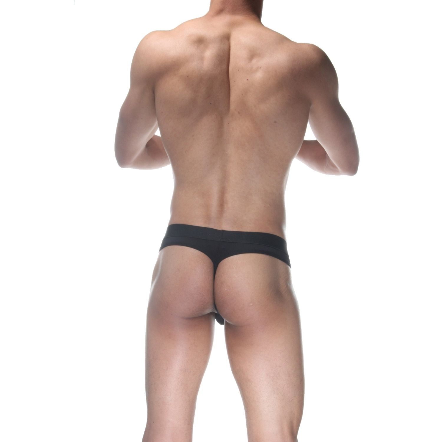 Черные мужские трусы-стринги с широкой резинкой 3
