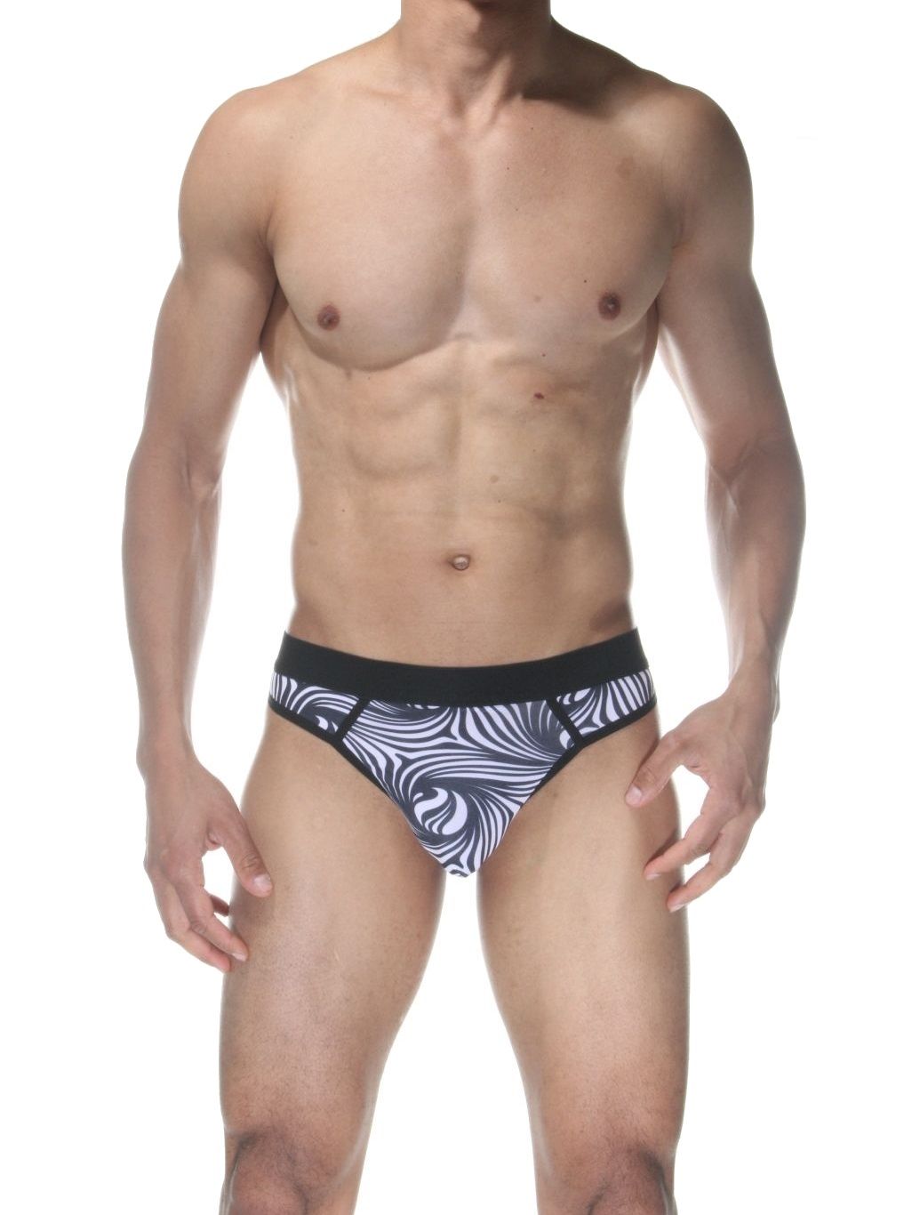Бело-черные мужские трусы-стринги с абстрактным принтом 1