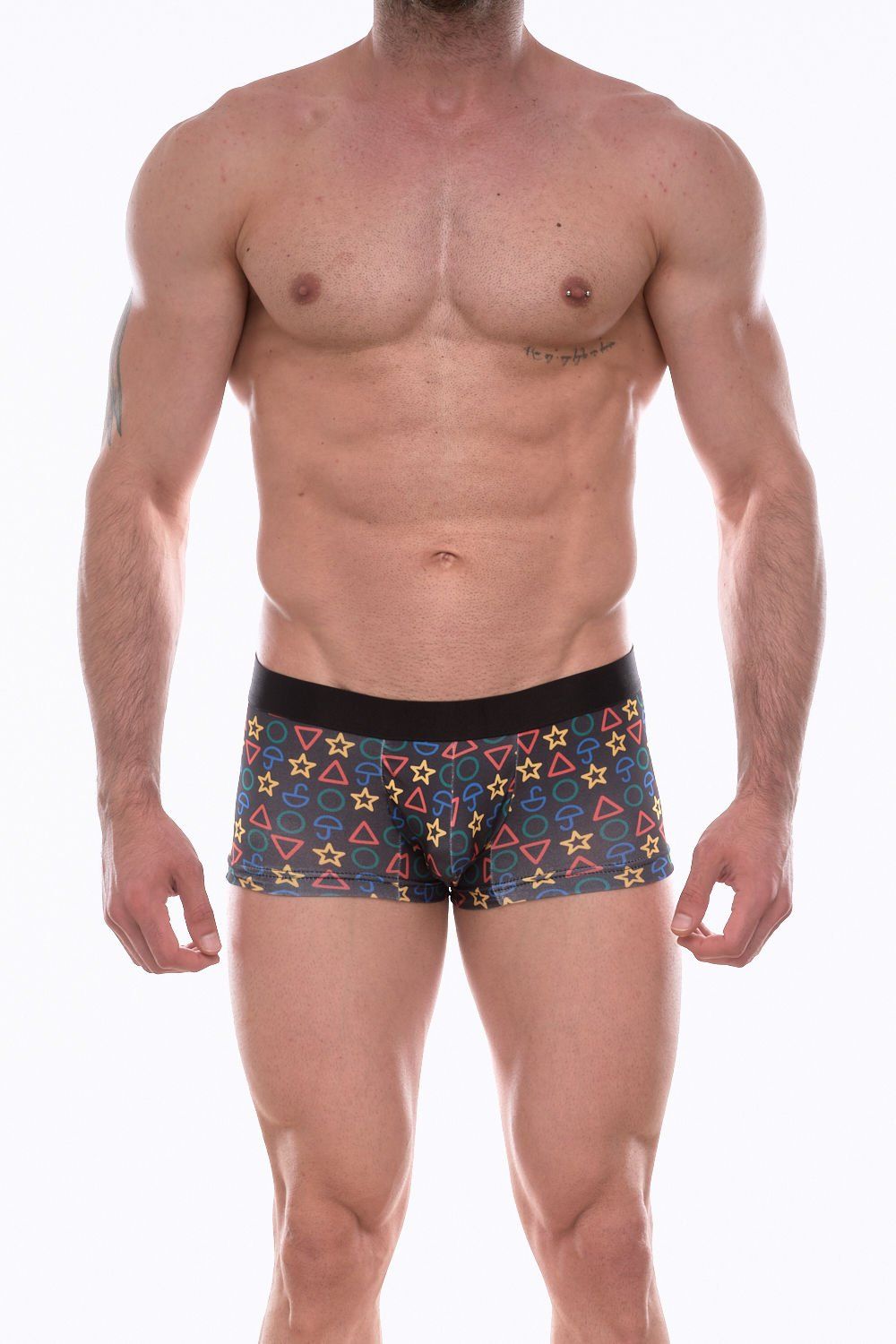 Темно-серые трусы-боксеры с цветным принтом 1