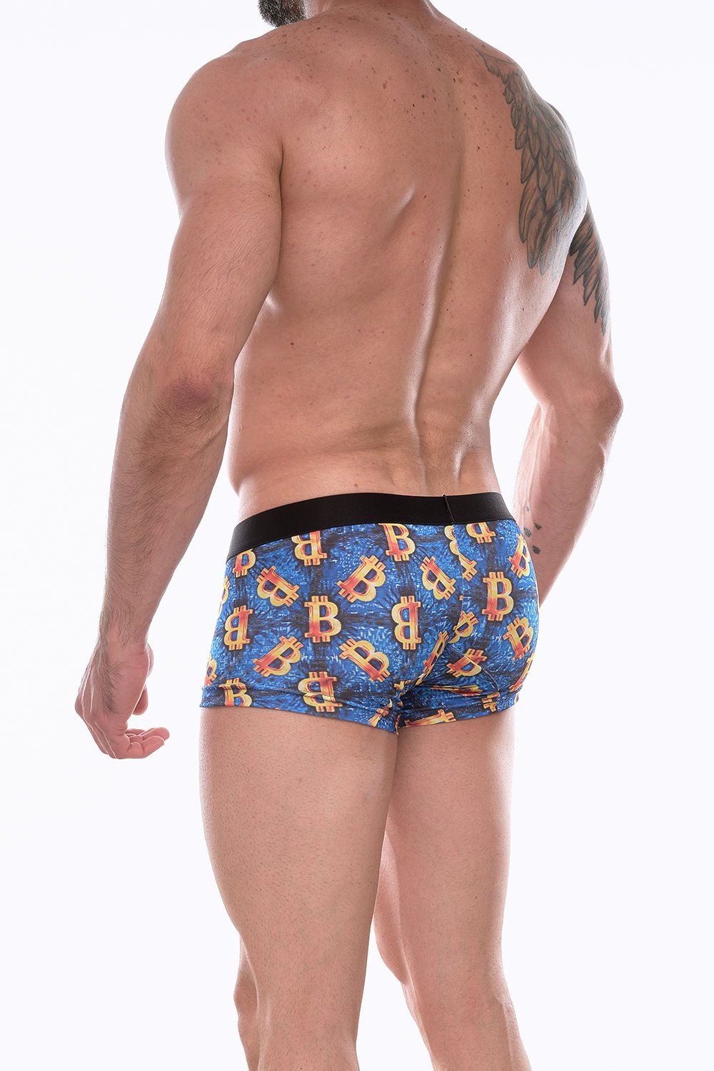Синие мужские трусы-боксеры с разноцветным принтом 2