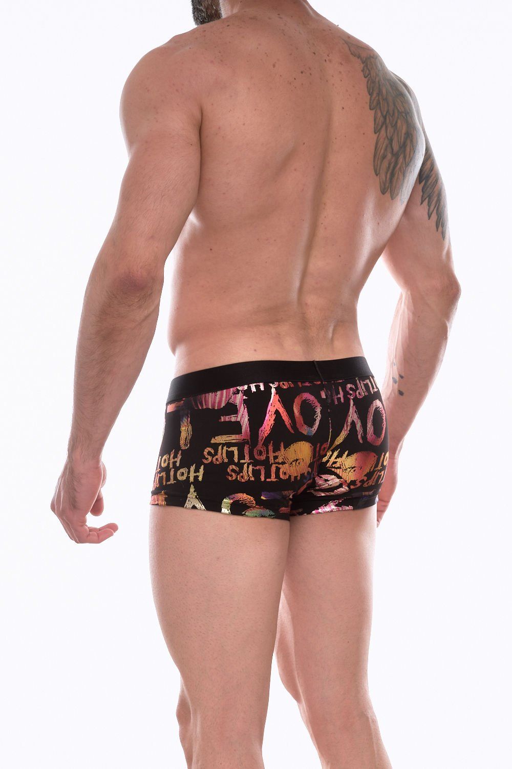 Черные трусы-боксеры с разноцветным блестящим принтом 2
