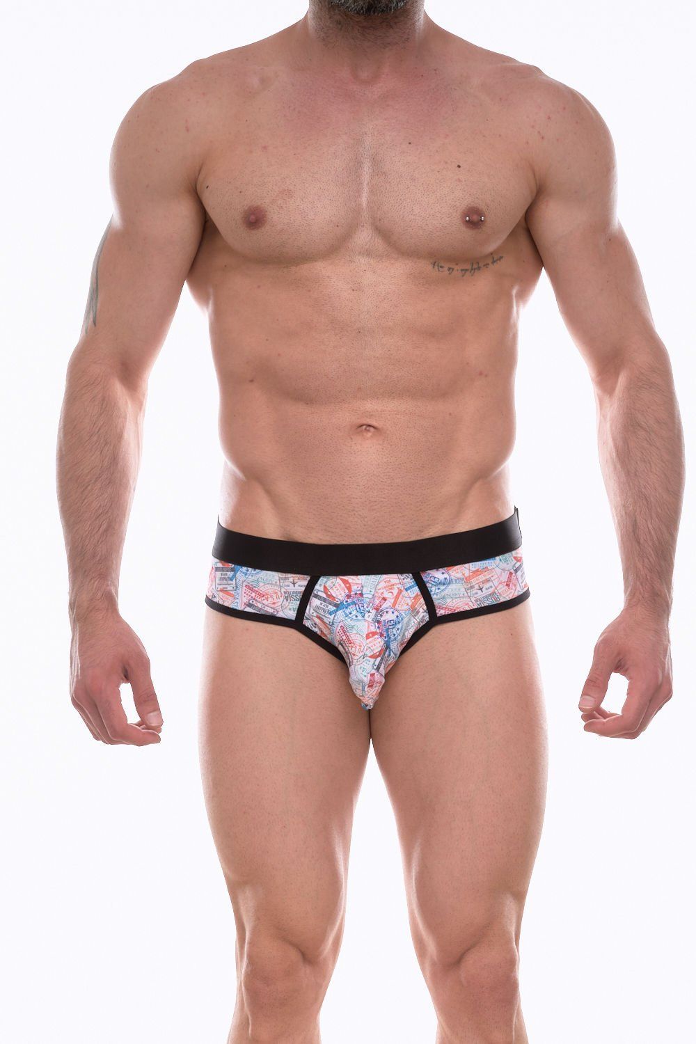 Мужские трусы-брифы с разноцветным принтом в виде штампов 1