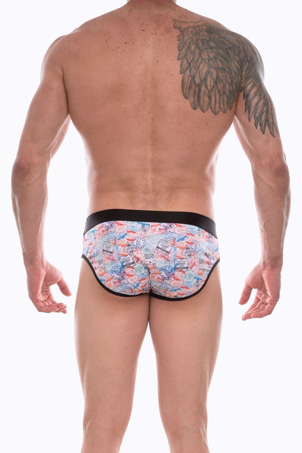 Мужские трусы-брифы с разноцветным принтом в виде штампов 3