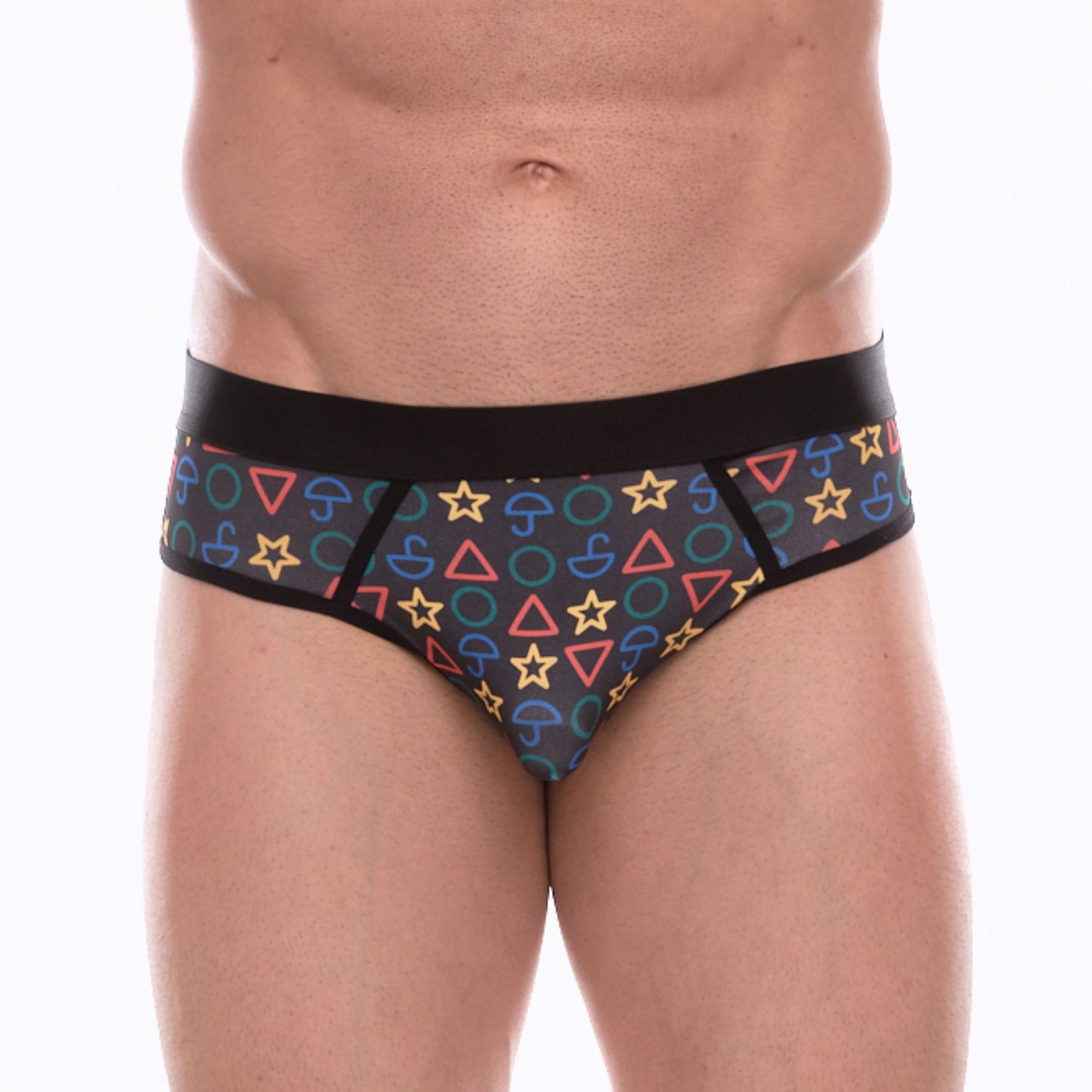 Темно-серые мужские трусы-джоки с принтом в виде цветных значков 1