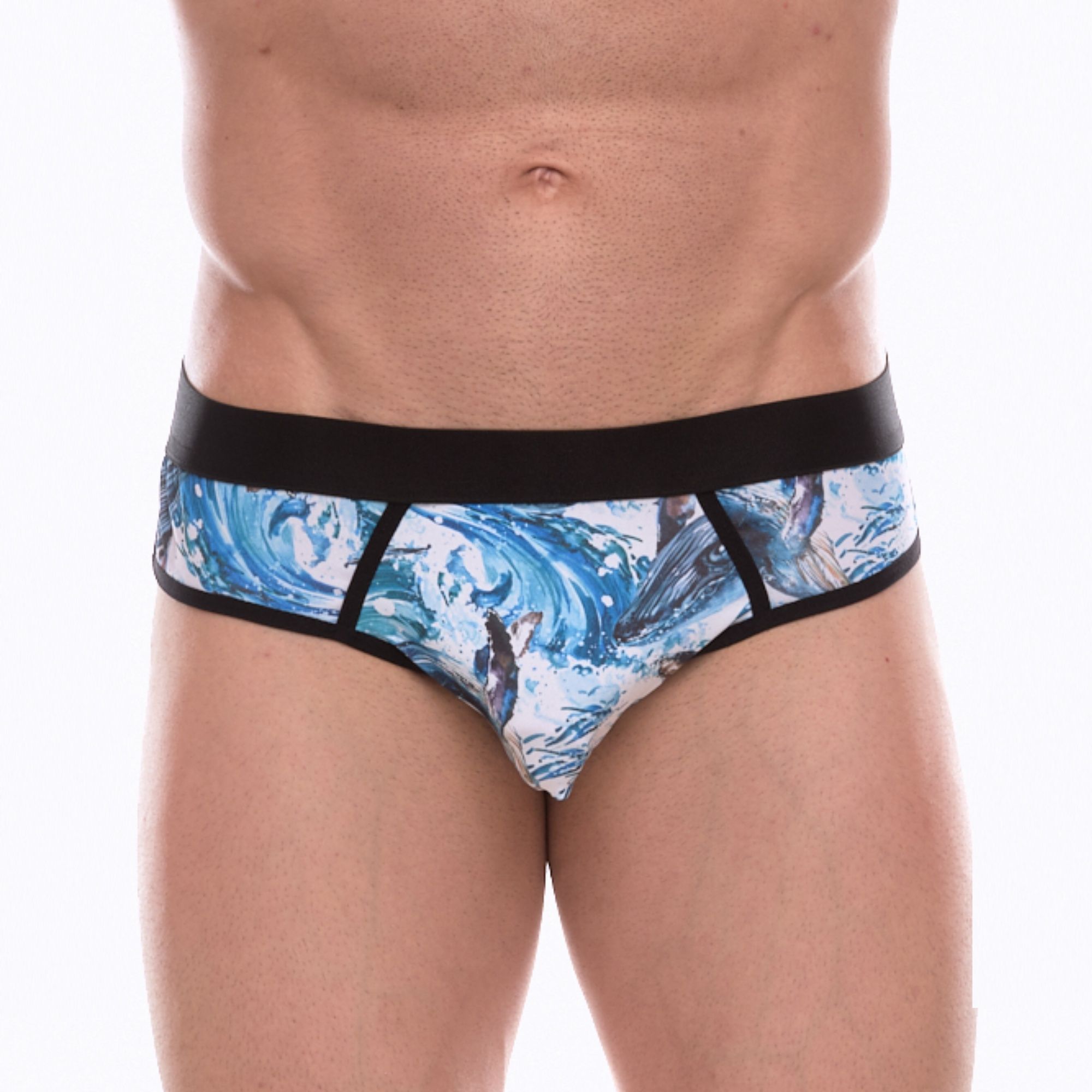Мужские трусы-джоки с принтом в виде волн и китов 1