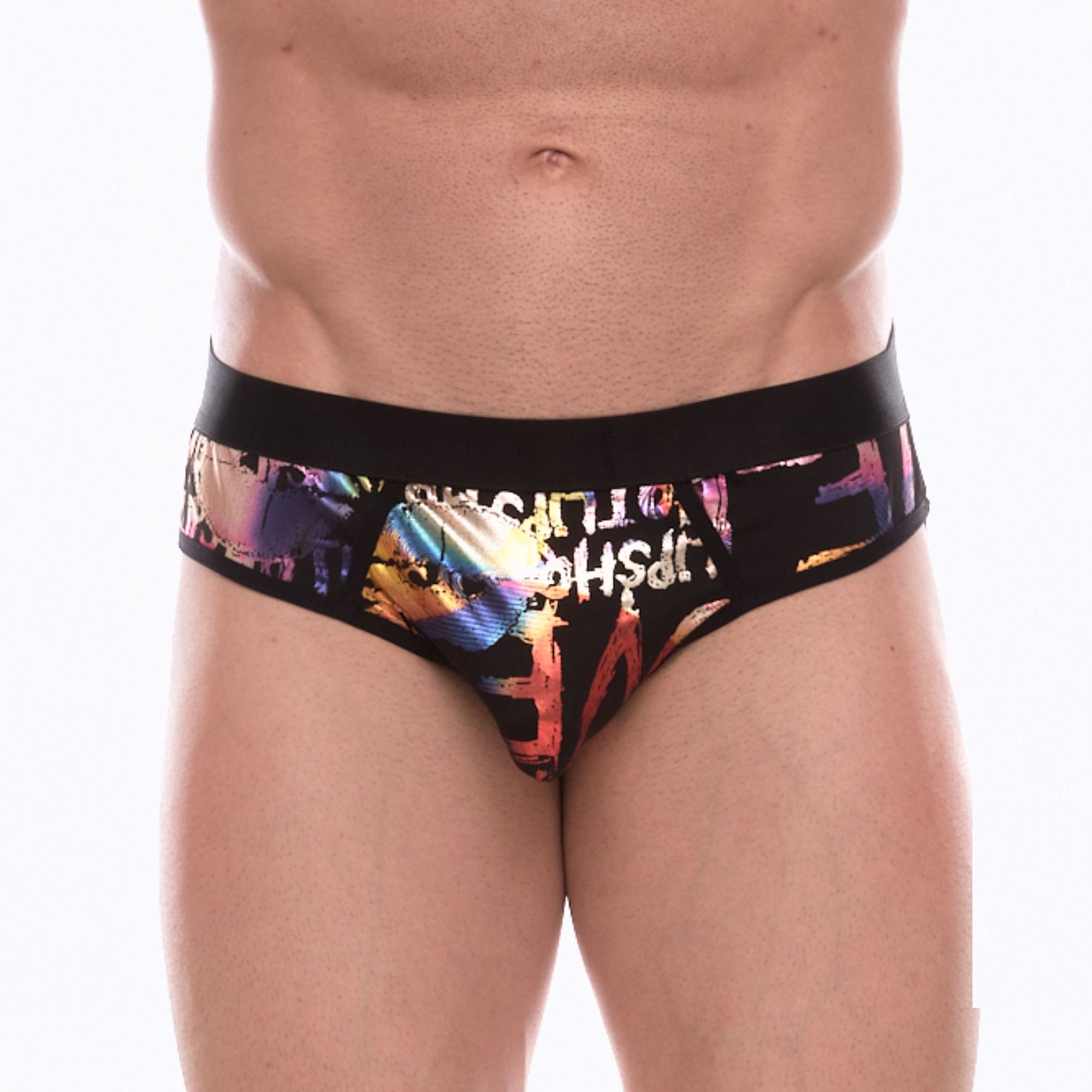 Черные трусы-джоки с разноцветным блестящим принтом 1