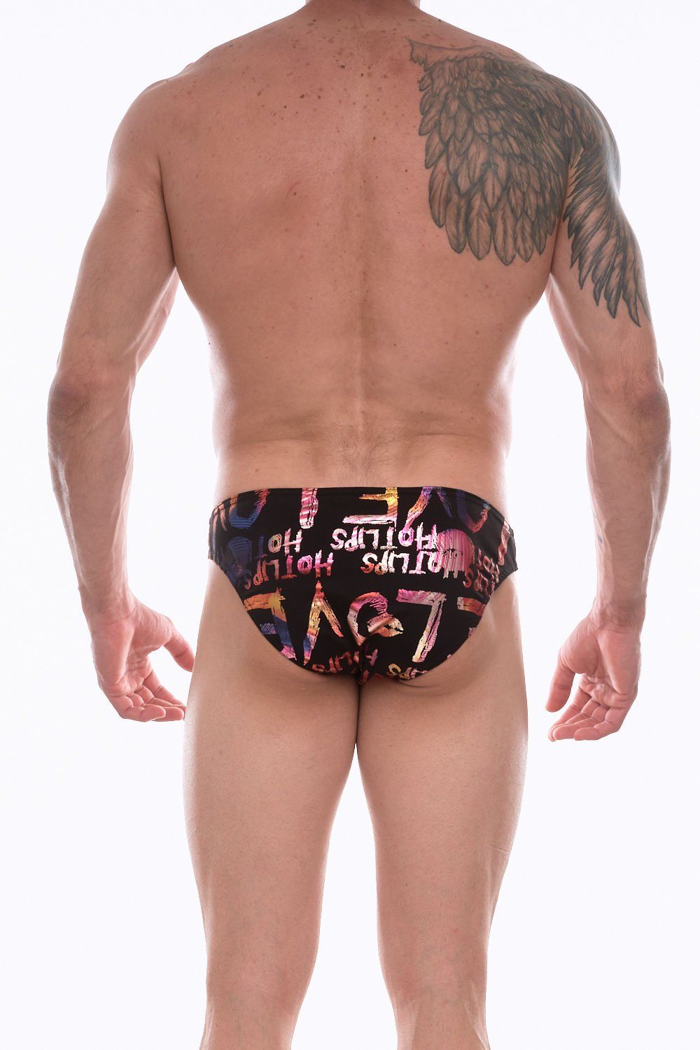 Черные трусы-слипы с разноцветными блестящими надписями 3