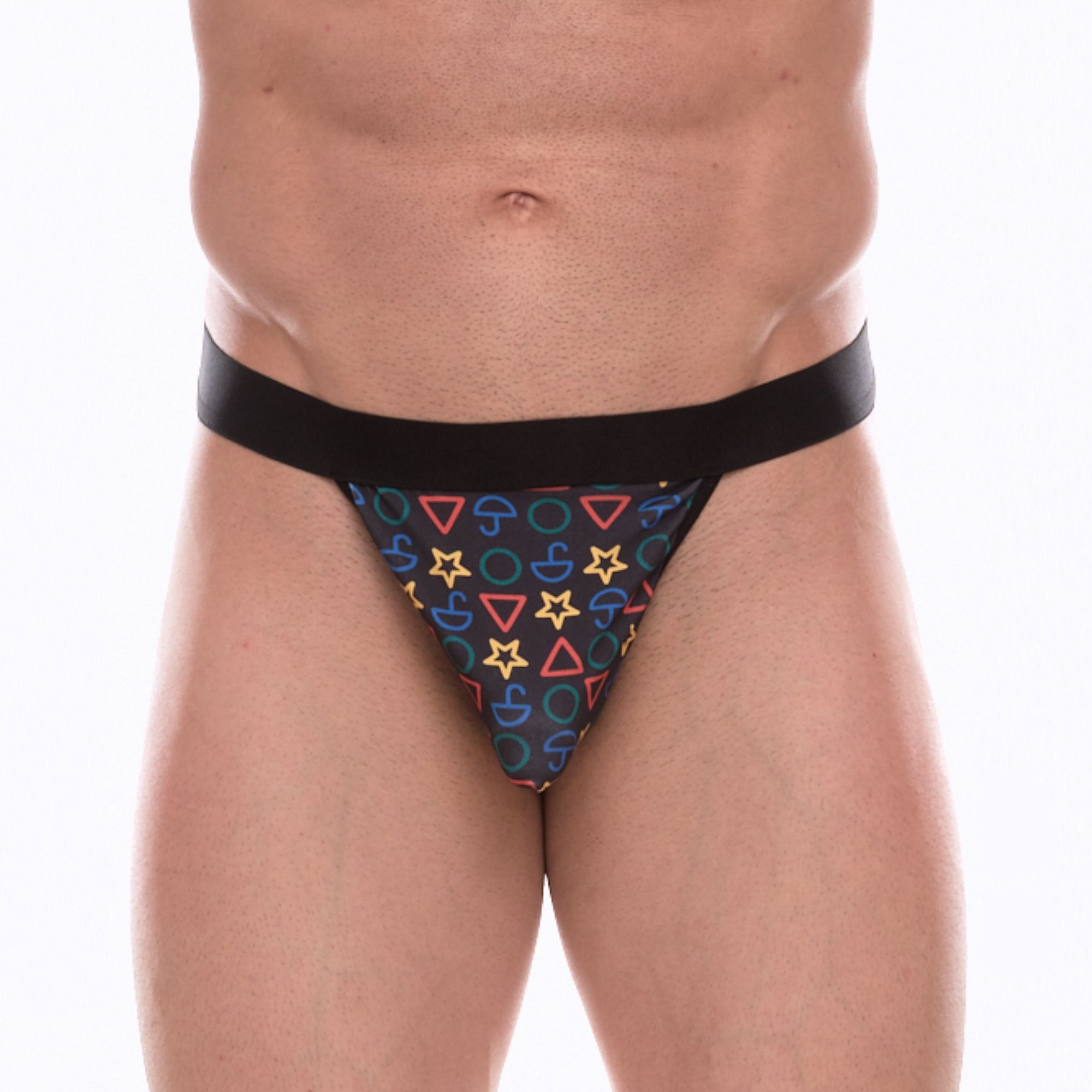 Темно-серые трусы-тонги с разноцветным принтом 4