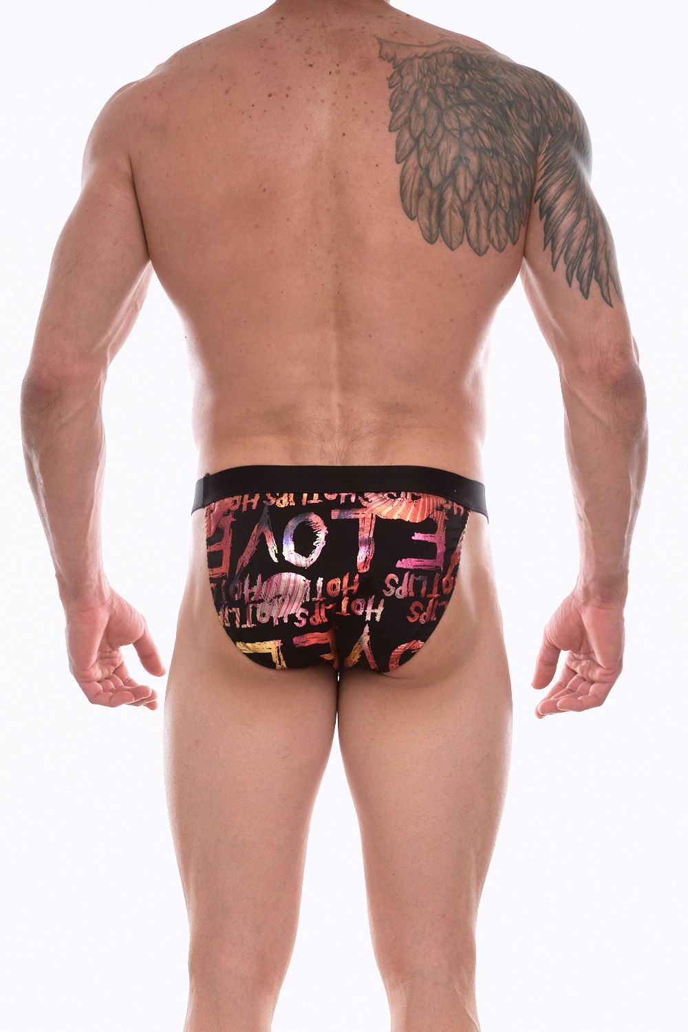 Черные мужские трусы-танга с блестящим принтом 3