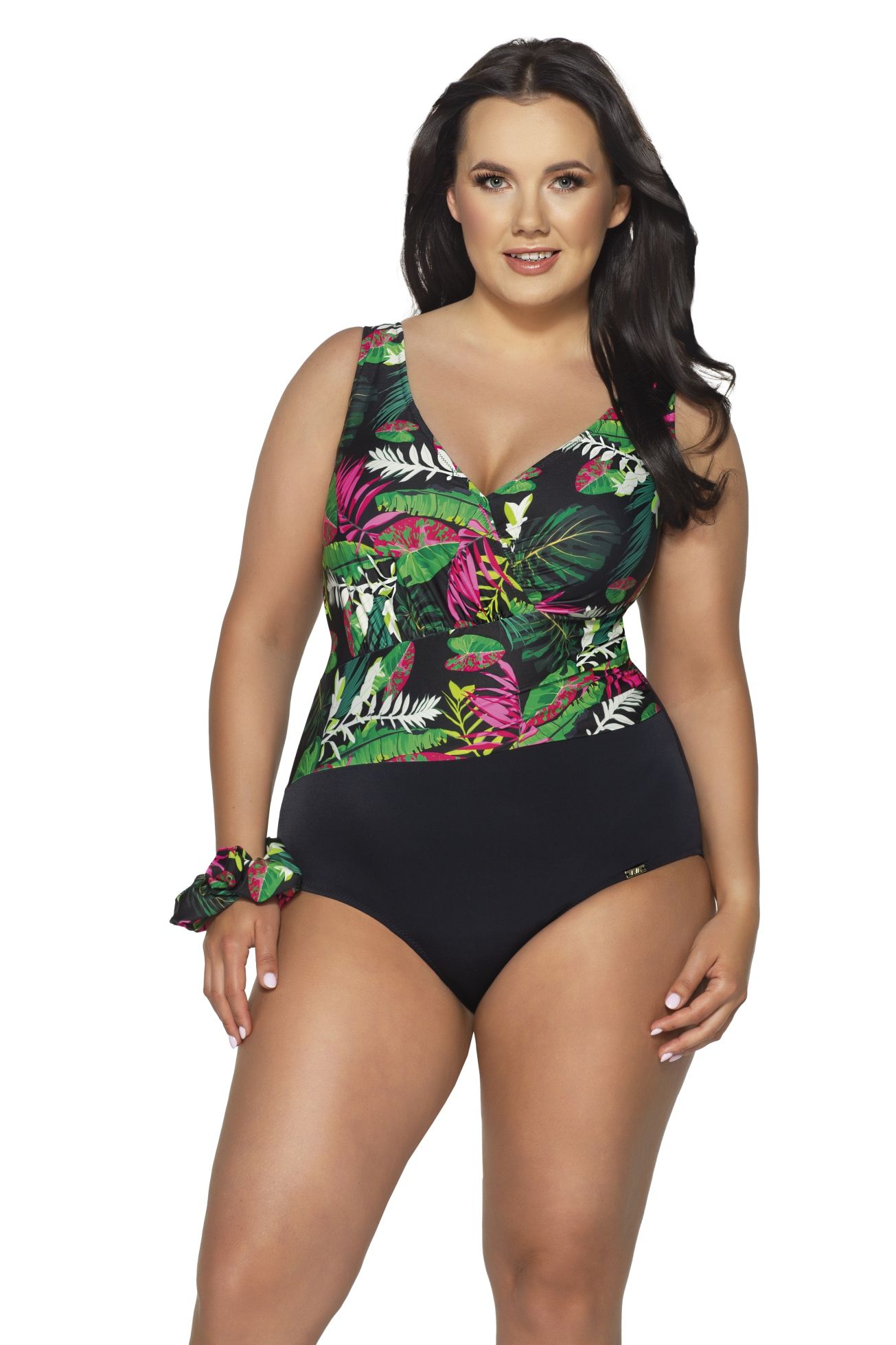 Слитный купальник с растительным принтом в верхней части 1