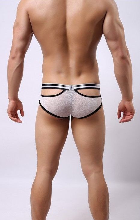 Белые мужские трусы-брифы с вырезами и леопардовым рисунком 2