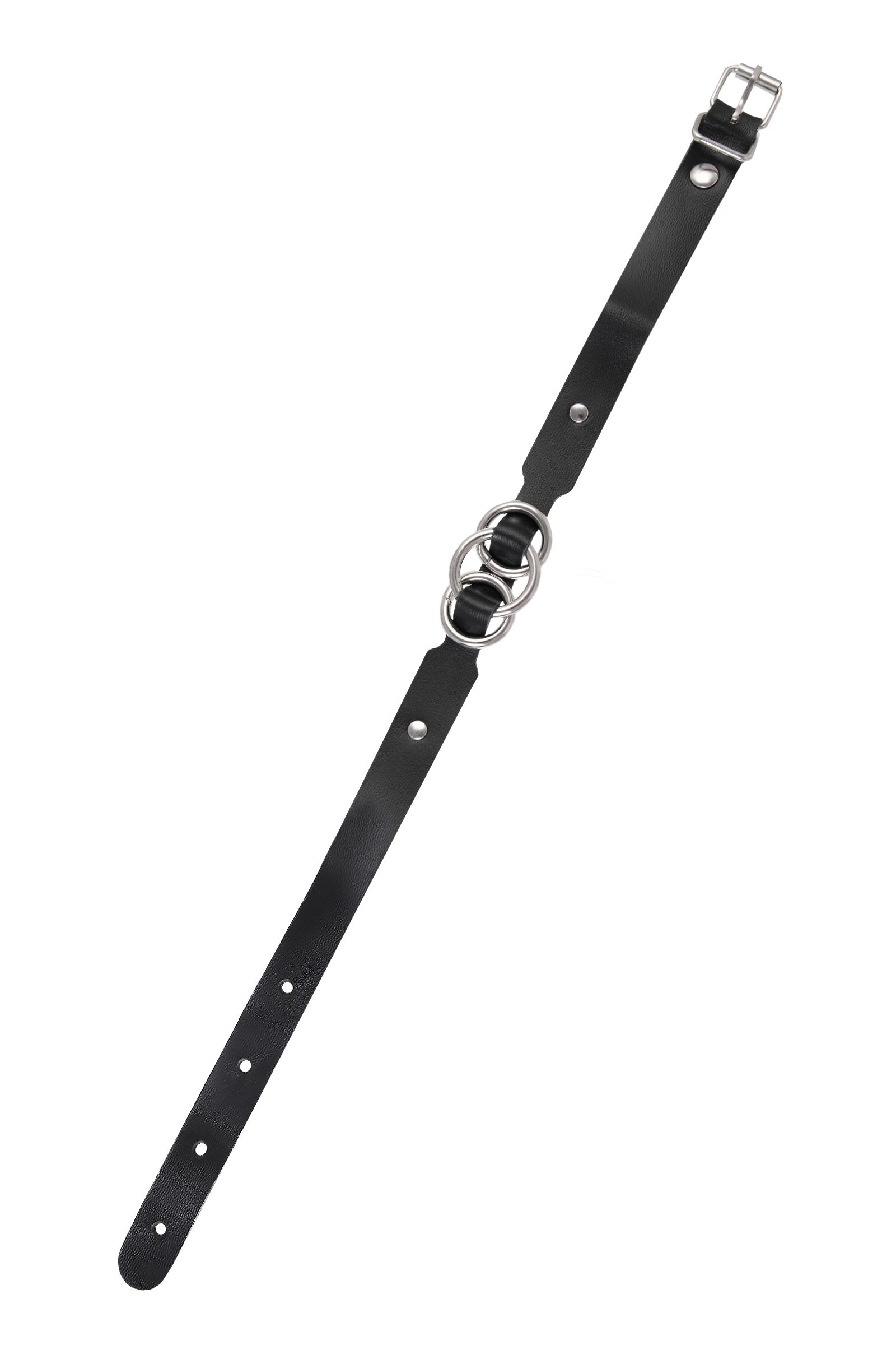 Черный кожаный ошейник со связанными кольцами 5