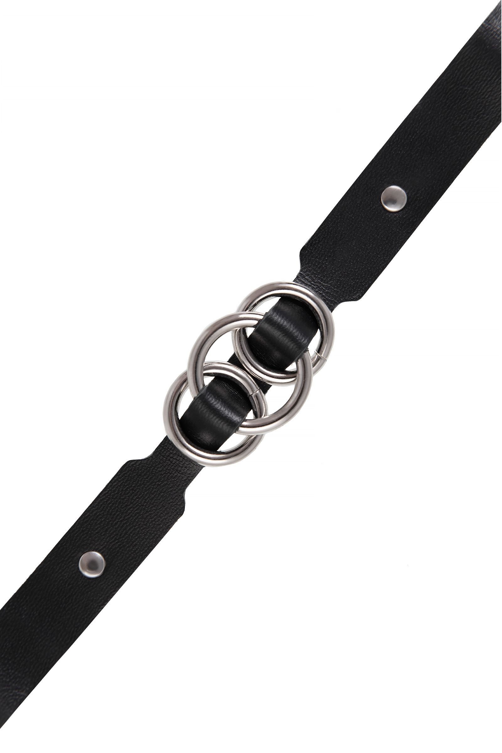 Черный кожаный ошейник со связанными кольцами 6