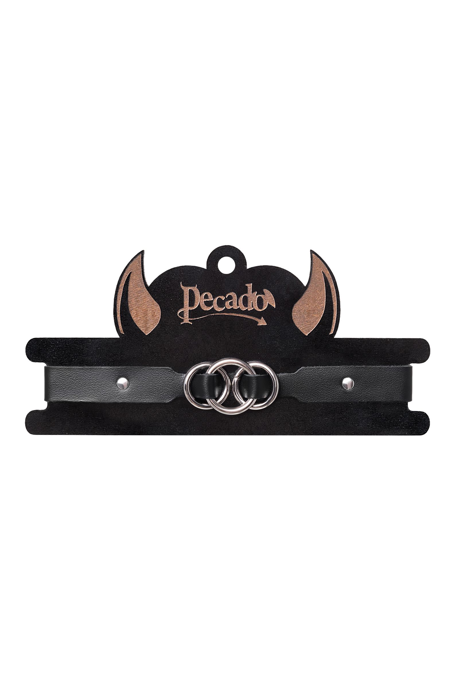 Черный кожаный ошейник со связанными кольцами 7