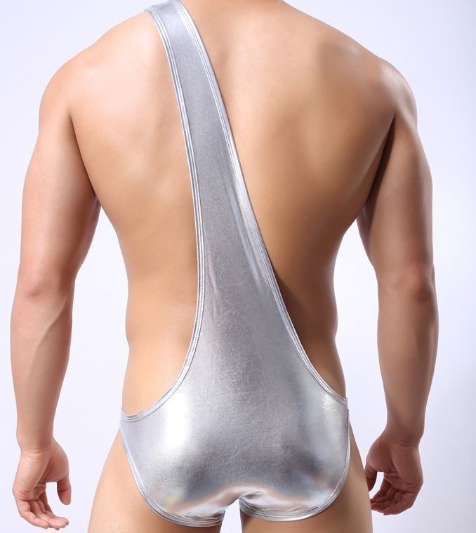Серебристые мужские трусы с плечевой бретелью 4