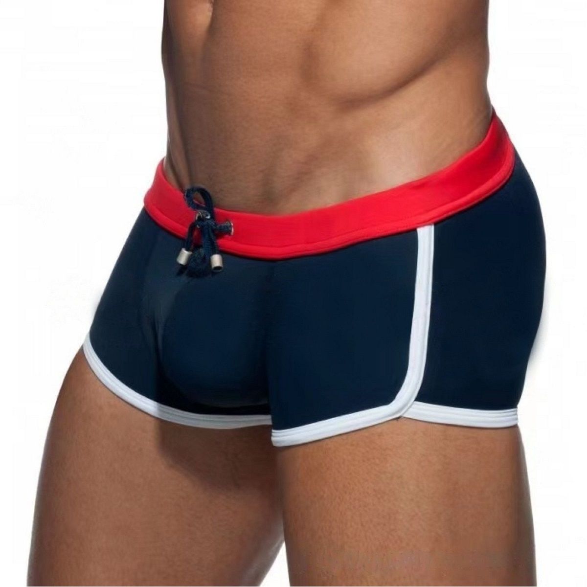 Темно-синие мужские плавки-хипсы с контрастной отделкой 1