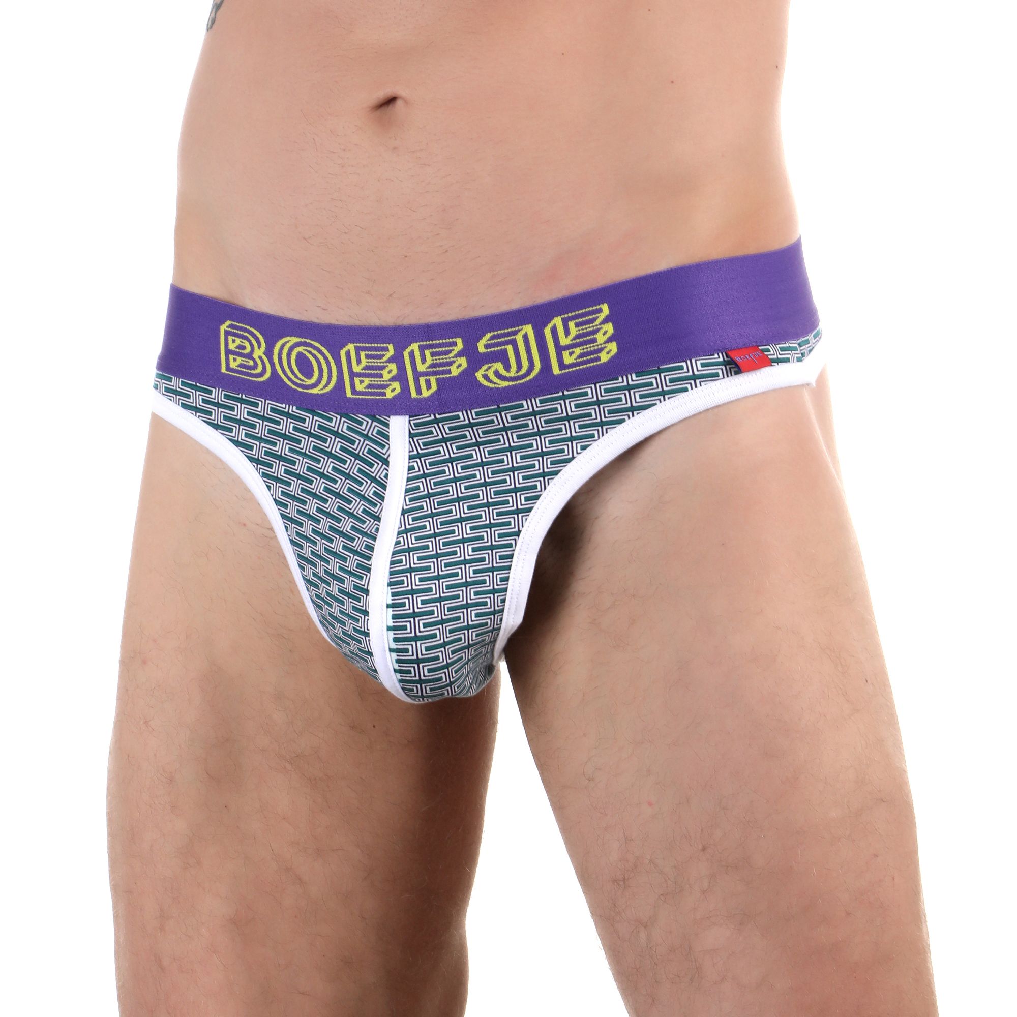 Мужские трусы-тонги с узором-кирпичиками и брендированным поясом 1