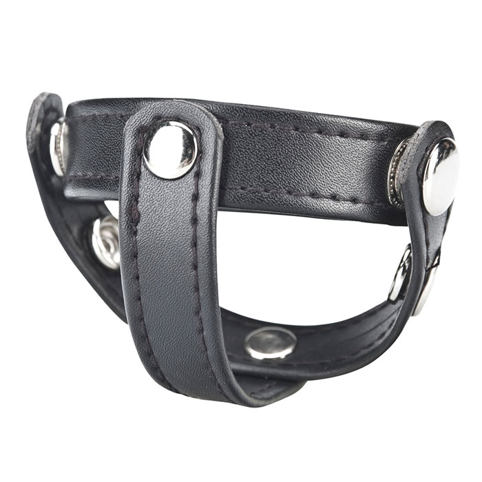 Кольцо на пенис с разделителем мошонки из искусственной кожи на клепках T-STYLE COCK RING 2