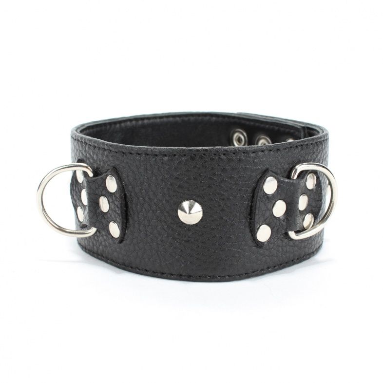 Черный кожаный ошейник с короткими шипами 3