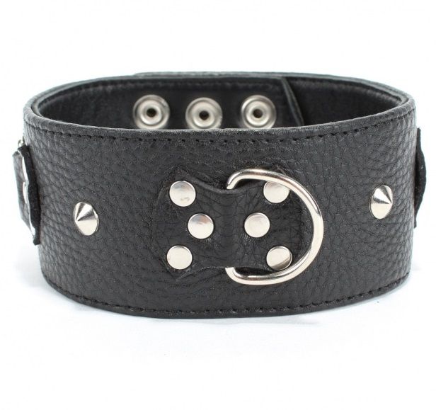 Черный кожаный ошейник с короткими шипами 1