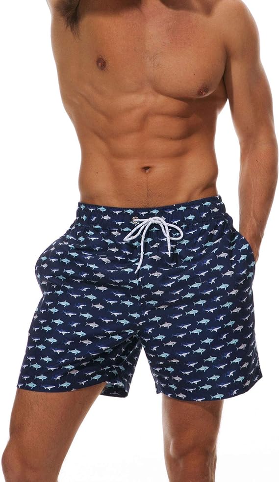 Темно-синие пляжные шорты с акулами 3