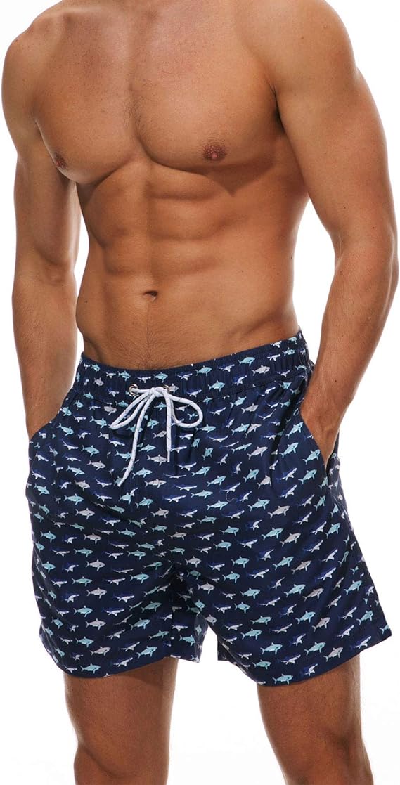 Темно-синие пляжные шорты с акулами 4