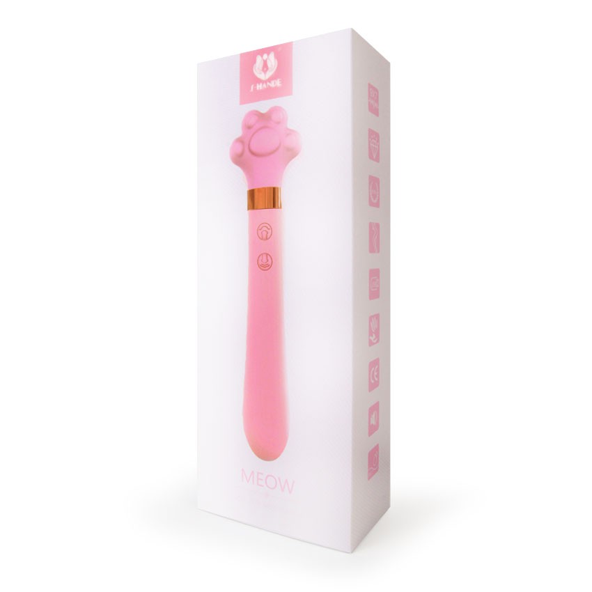 Розовый двусторонний вибромассажер Meow в форме лапки - 21 см. 3