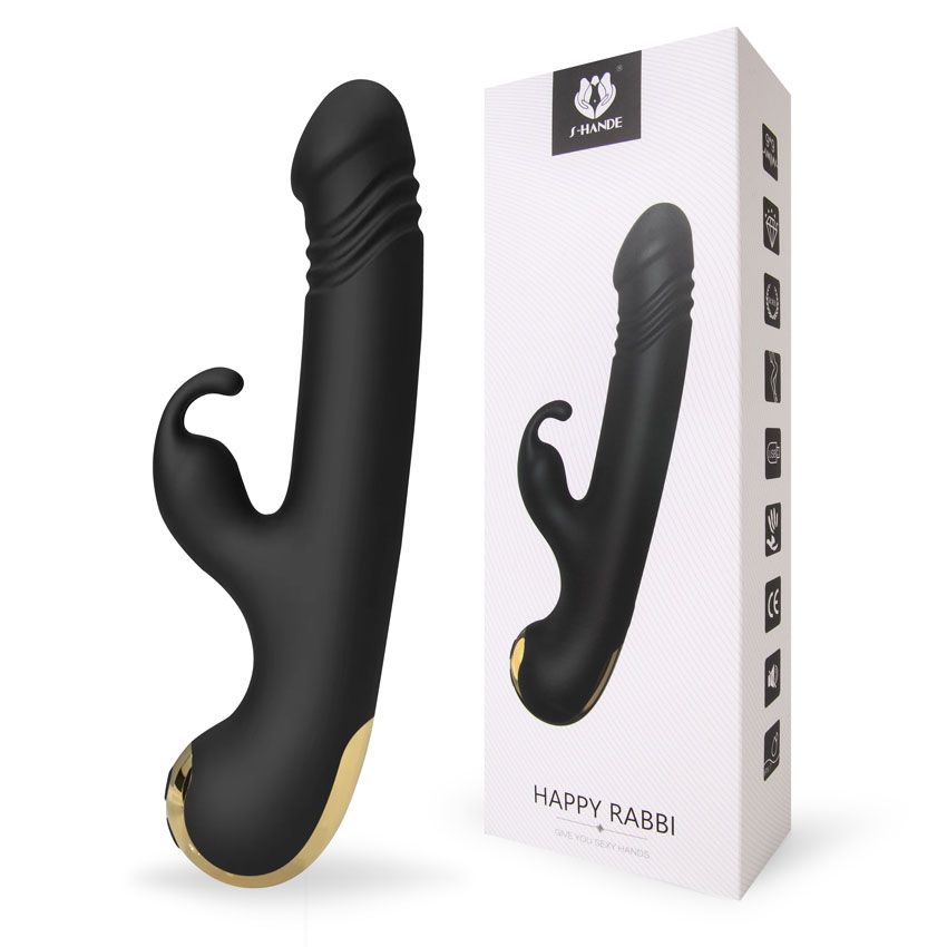 Черный вибромассажер-кролик Happy Rabbi - 22,5 см. 2