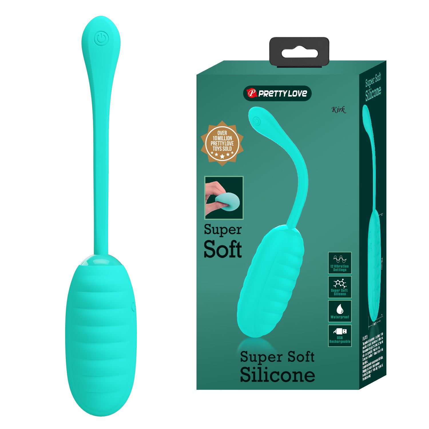 Бирюзовое перезаряжаемое виброяйцо Kirk 2