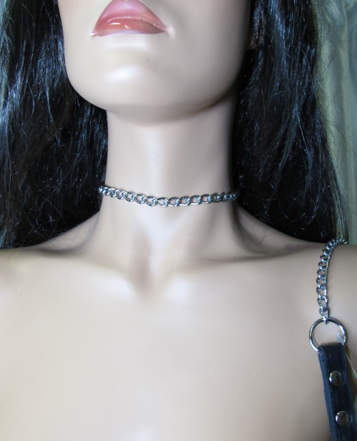 Металлический поводок с кожаной петлёй 3