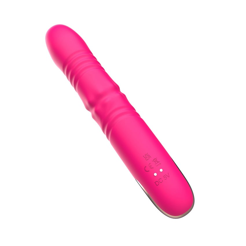 Розовый вибратор с возвратно-поступательными движениями и вращением бусин - 22,3 см. 6