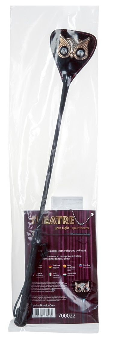 Чёрный стек с совой на кожаном наконечнике - 55 см. 2