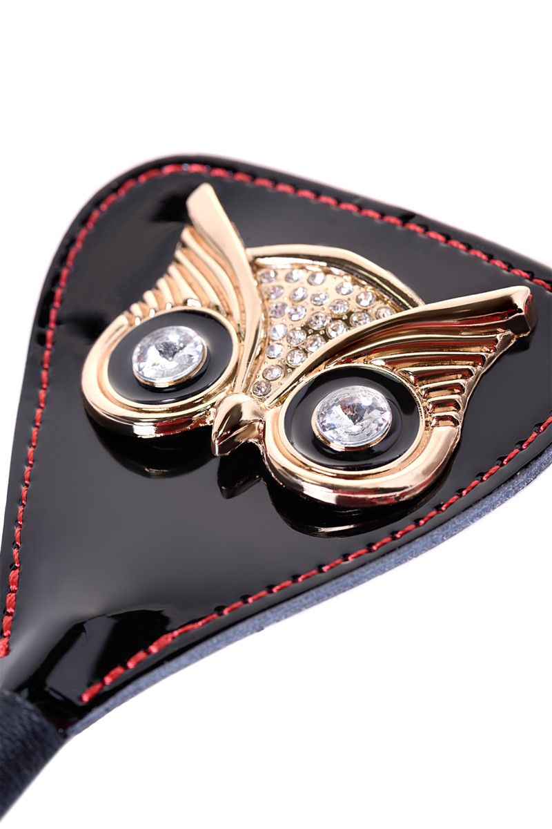 Чёрный стек с совой на кожаном наконечнике - 55 см. 3