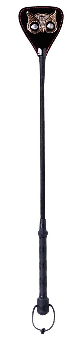 Чёрный стек с совой на кожаном наконечнике - 55 см. 1