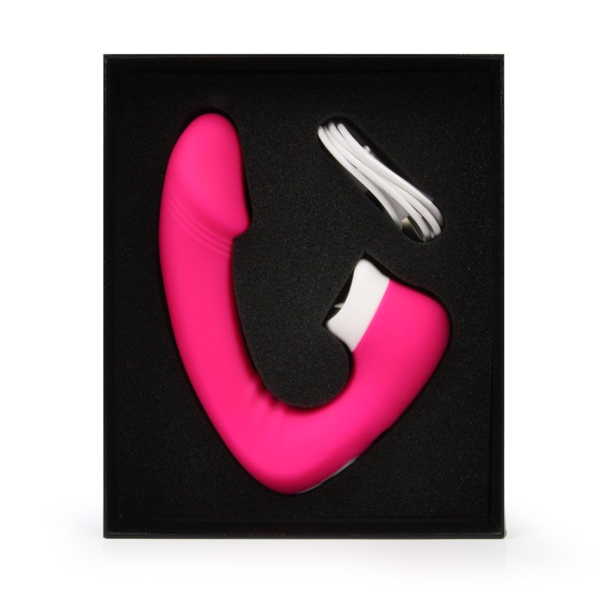 Розовый вибромассажёр с клиторальной стимуляцией 10