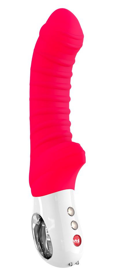 Красный вибратор с рёбрышками Tiger - 22,3 см. 2