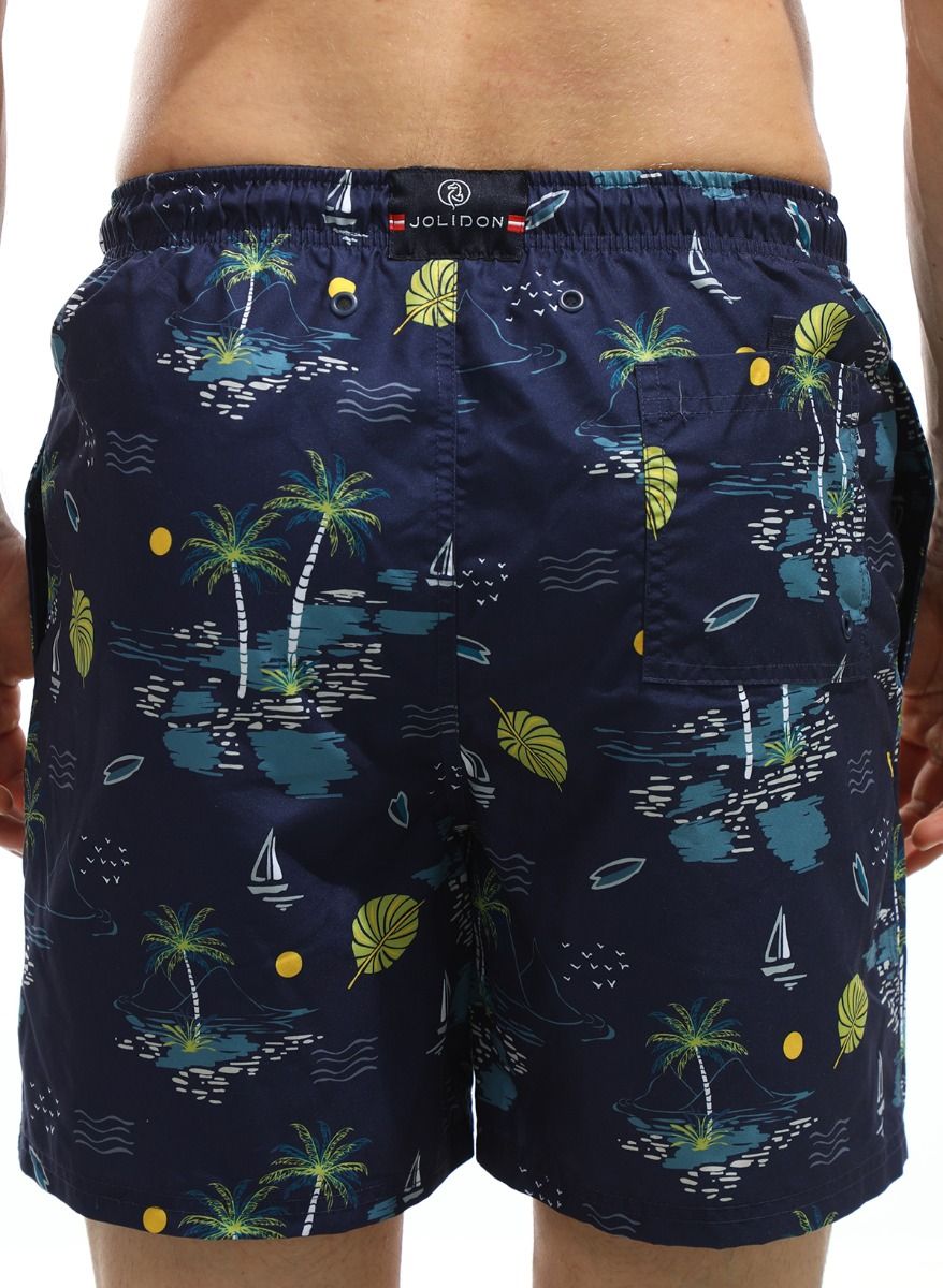 Темно-синие пляжные шорты с принтом в виде пальм 2